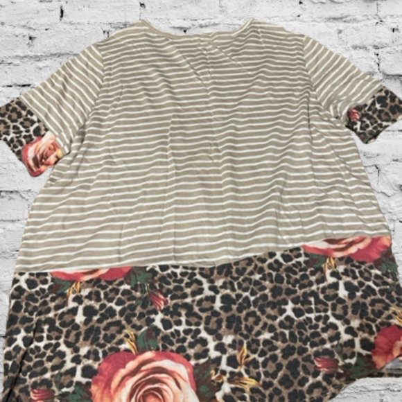 Tan & White Stripe Top with Rose Cheetah Design - Picture 6 of 12
